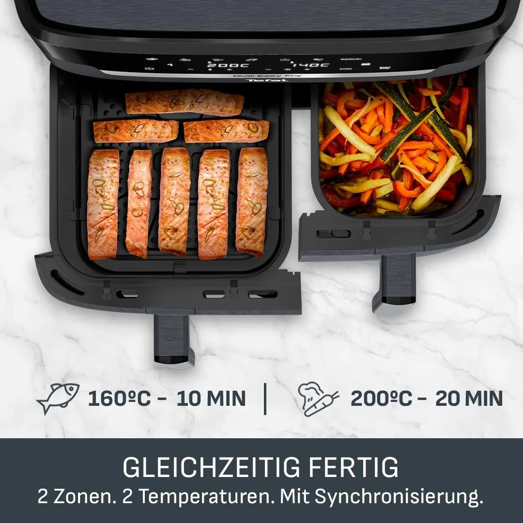 Мультипечь Tefal Dual Easy Fry XXL EY942B 11 л 2 камеры 7 программ 2700 Вт Digital Display Extra Crisp, фото №4 Мультипечь Tefal Dual Easy Fry XXL EY942B 11 л 2 камеры 7 программ 2700 Вт Digital Display Extra Crisp, фото №4