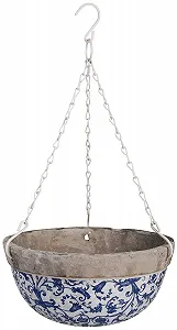 Купить Подвесная корзина Состаренная керамика Голубой и белый узор - Фото 1 Подвесная корзина Состаренная керамика Голубой и белый узор - Фото 1