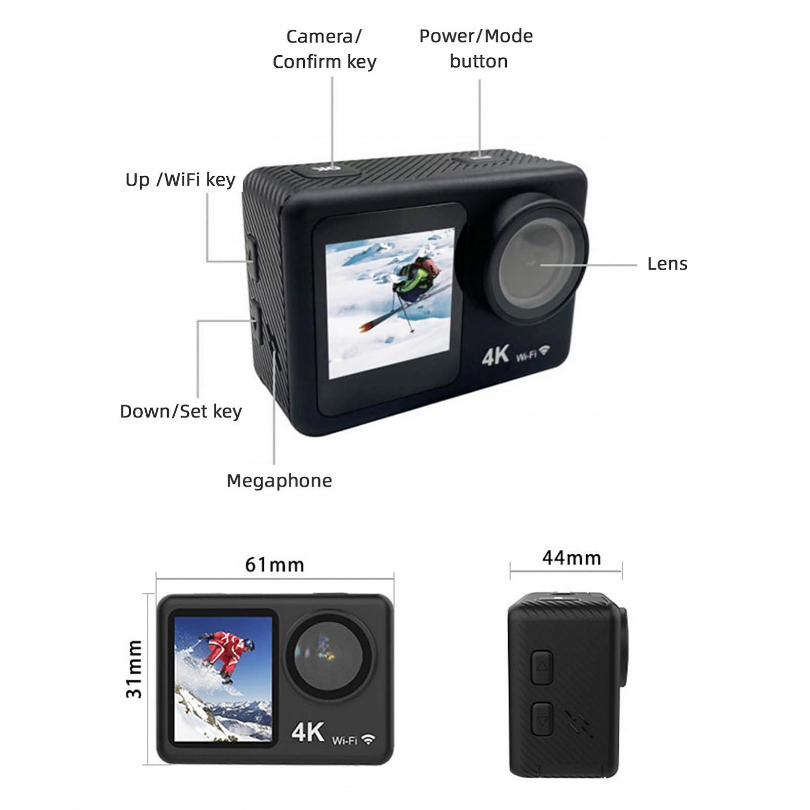 Екшн-камера Andoer 4K 60FPS 24MP WiFi Спортивна Екшн-камера 170° ширококутний об'єктив Два екрани Анти-тремтіння 30M Водостійка, фото №3