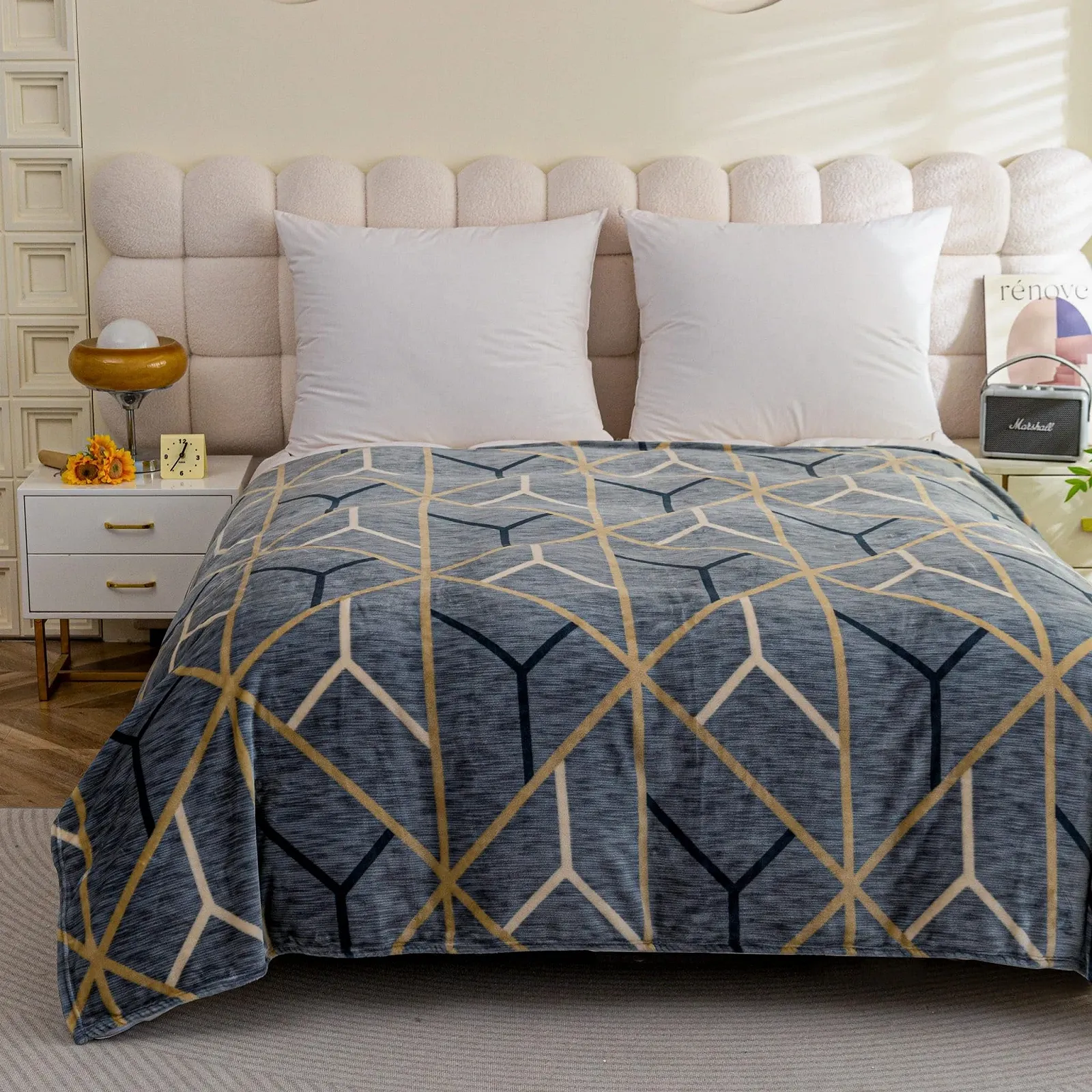 Одеяло Cuddly Blanket Геометрический узор 160 x 200 см Зимнее одеяло Пушистое теплое покрывало для кровати Гостиная Декоративное одеяло для дивана, фото №4