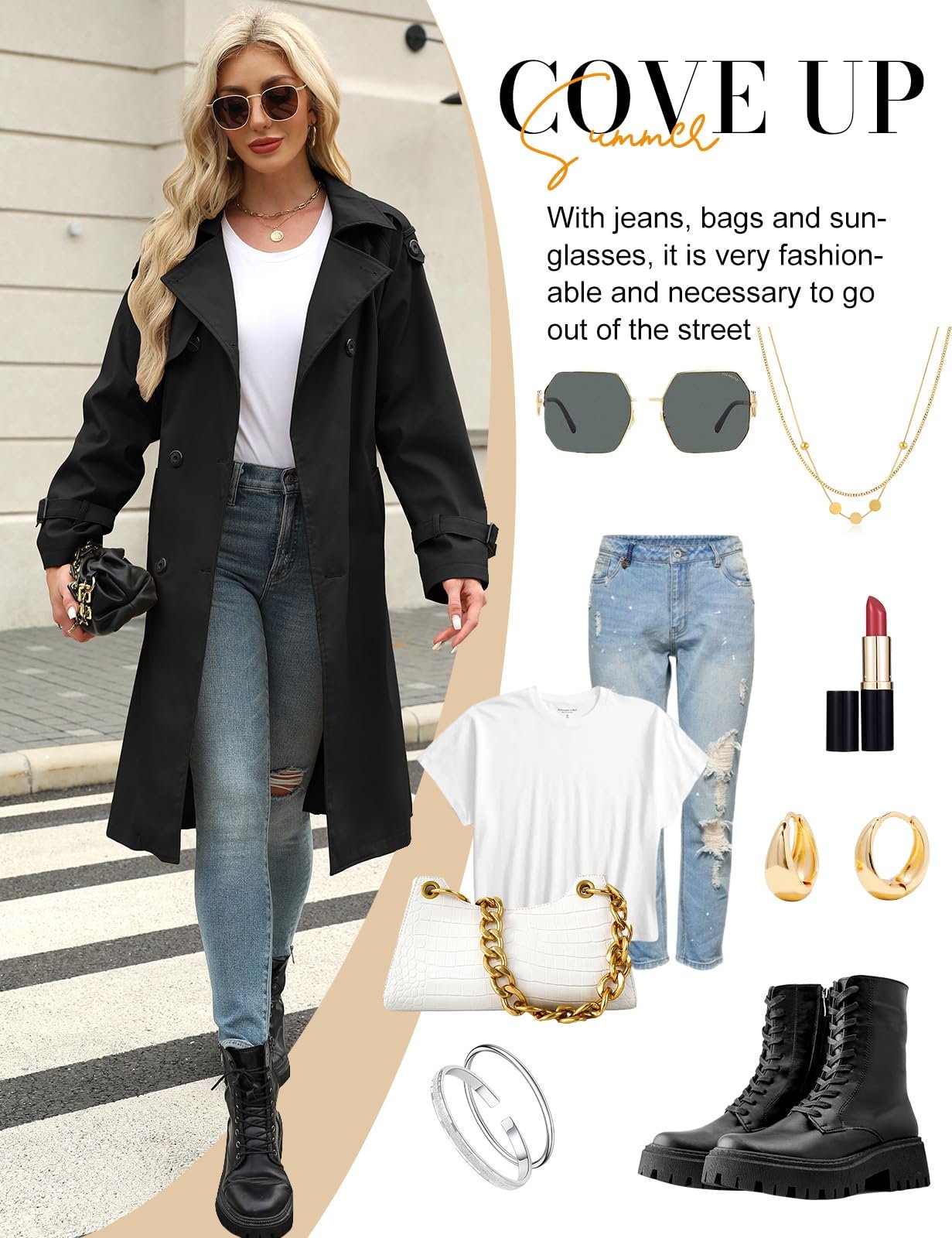 Тренч Tuopuda Классический Двубортный Длинный Женский, фото №5