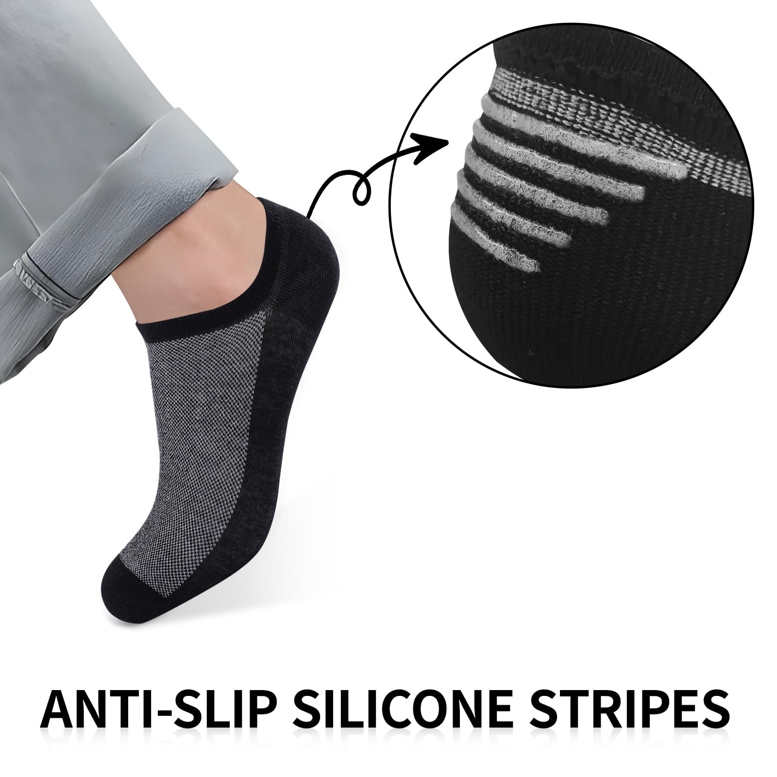 Спортивные носки мужские и женские, 6 пар, хлопок, нескользящие, невидимые носки, дышащие короткие носки с нескользящими силиконовыми полосками, фото №4