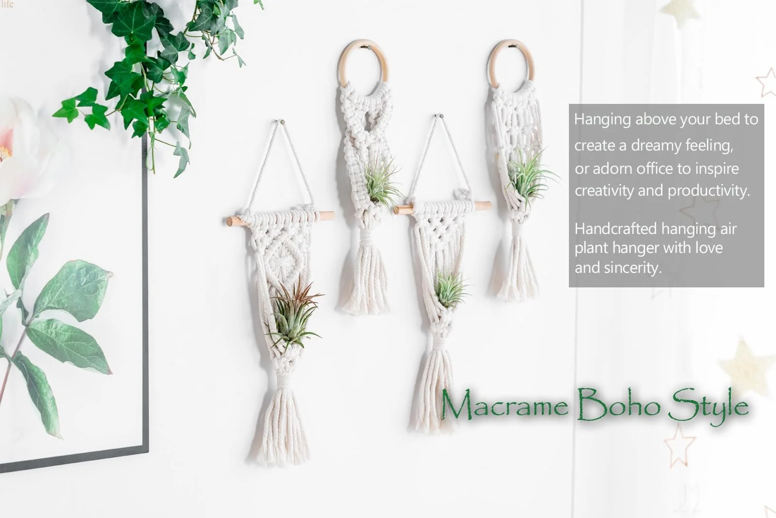 Підвісні тримачі для повітряних рослин Melphoe макраме Набір 4 шт. для тілландсії, фото №5 Підвісні тримачі для повітряних рослин Melphoe макраме Набір 4 шт. для тілландсії, фото №5