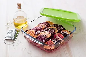 Форма для запекания Pyrex FTE RECT PX Прямоугольная 40 x 27 см 4.5 л Стеклянная с зеленой крышкой synthetic.ua - Фото 1