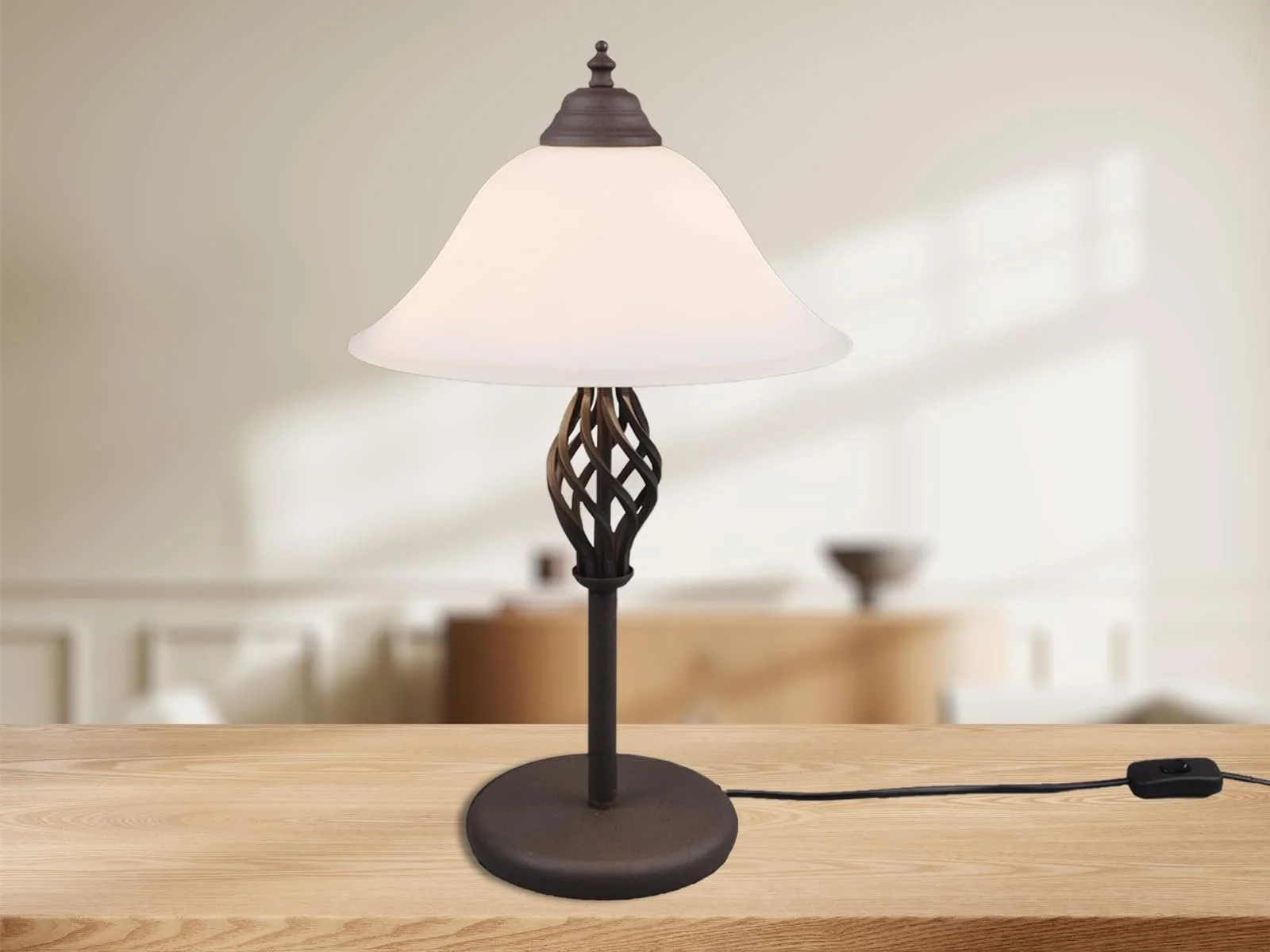 Настільна лампа Country House велика з ефектом іржі та скляним абажуром, білий, висота 50 см, фото №2