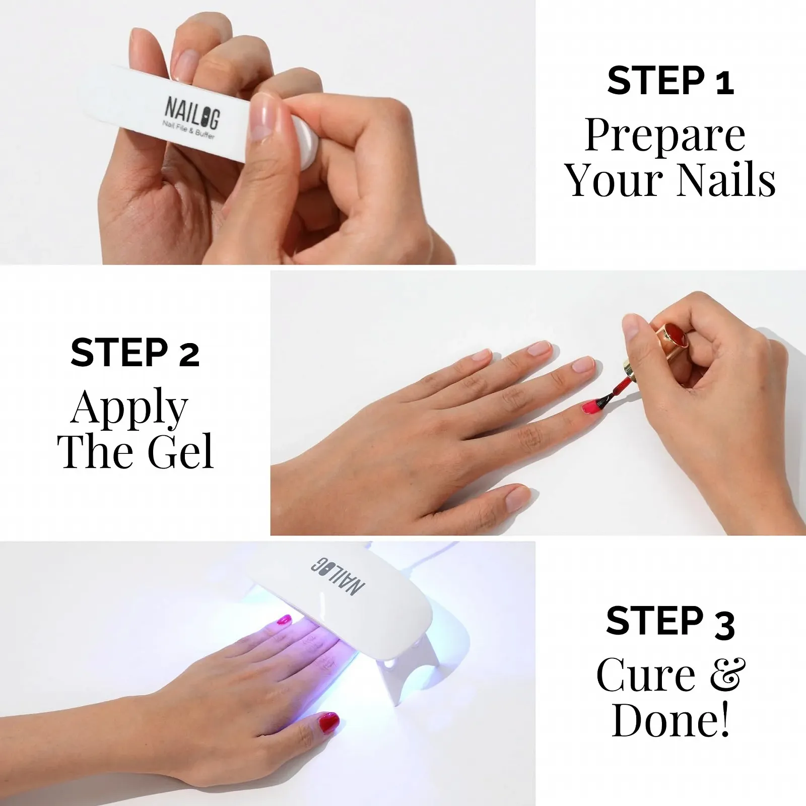 Гель-лак NAILOG 3-в-1 Чорний, Теплий Сірий, 4 кольори, фото №7