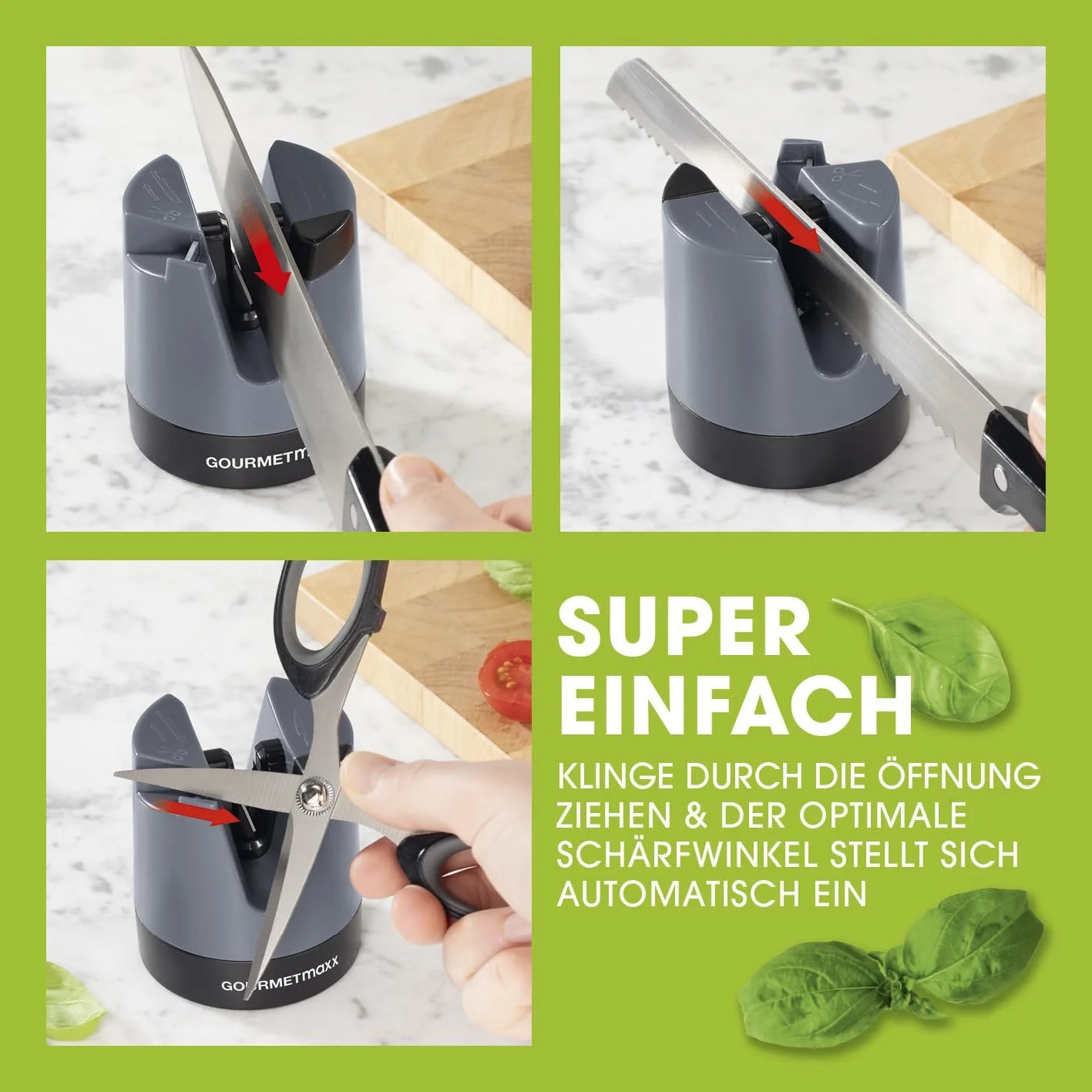 Точилка для ножів та ножиць GOURMETmaxx вольфрамові леза з полірувальним стрижнем, фото №3