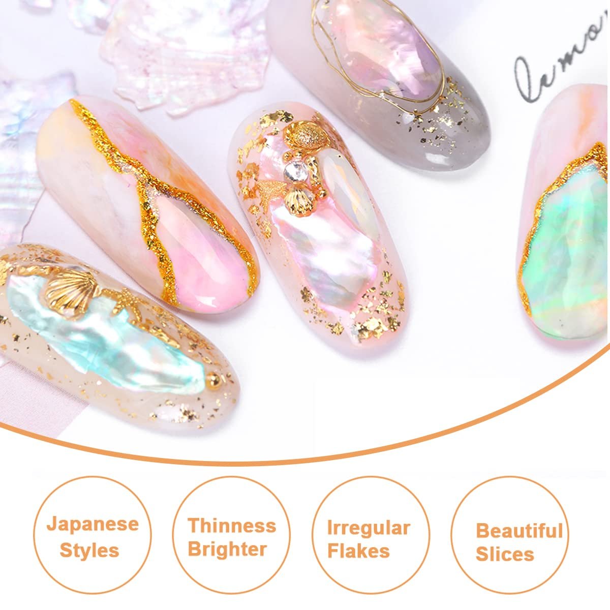 Нерегулярні Диски з Морського Вушка 3D Декор для Нігтів Шматочки Мушлі УФ Гель Пластівці Русалка Блискітки для Нігтів, фото №2