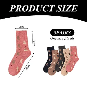 Носки с кошачьим узором, 5 пар, Носки с принтом, Теплые носки для женщин, Толстые носки для осени и зимы, Мягкие носки до середины икры, разноцветные, M synthetic.ua - Фото 1