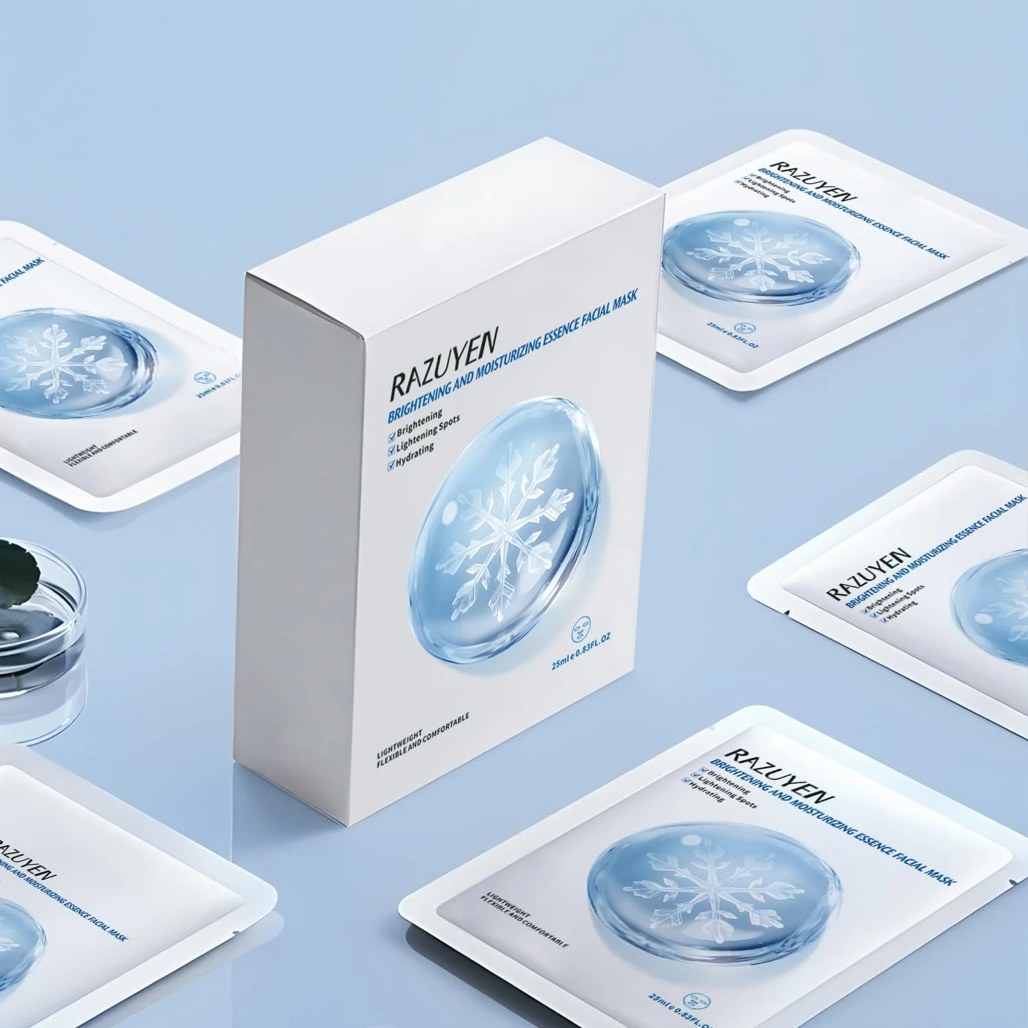 Тканевая Маска для Лица RAZUYEN Glow Effect (10 шт. в упаковке) с Розовой Водой, Ниацинамидом и Гиалуроновой Кислотой для Сухой, Бледной и Матовой Кожи, Восстанавливающая Увлажняющая Маска, фото №7