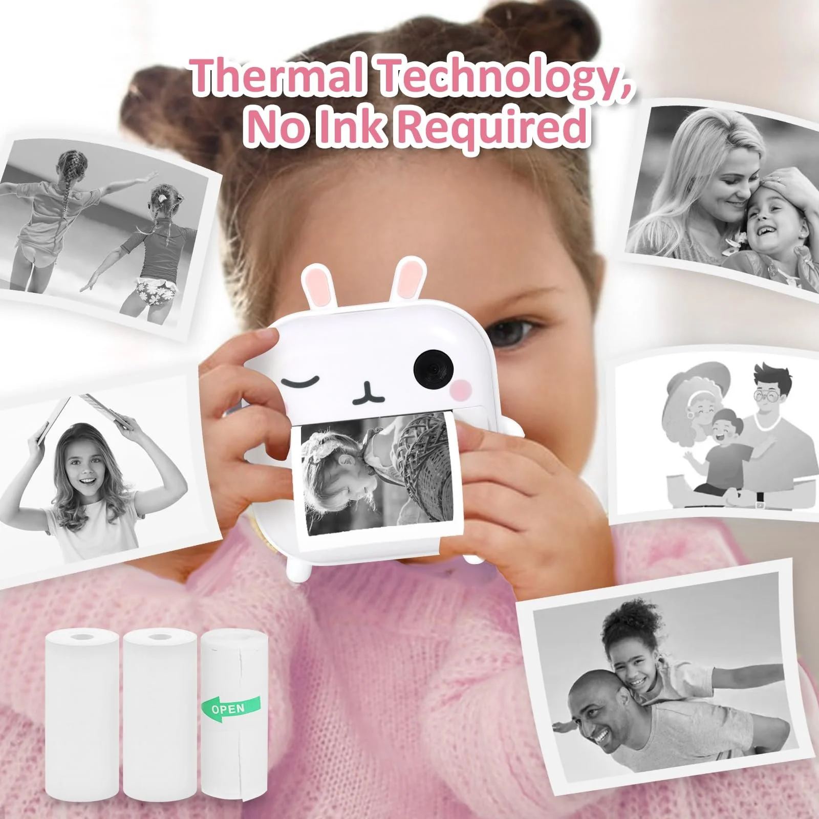 Фотокамера мгновенной печати AURTEC Mini Thermal Printing 48MP Dual Camera 1080P HD Video 32G TF Card 3 Printing Paper 2.4 Inch Color Screen Cute, фото №4