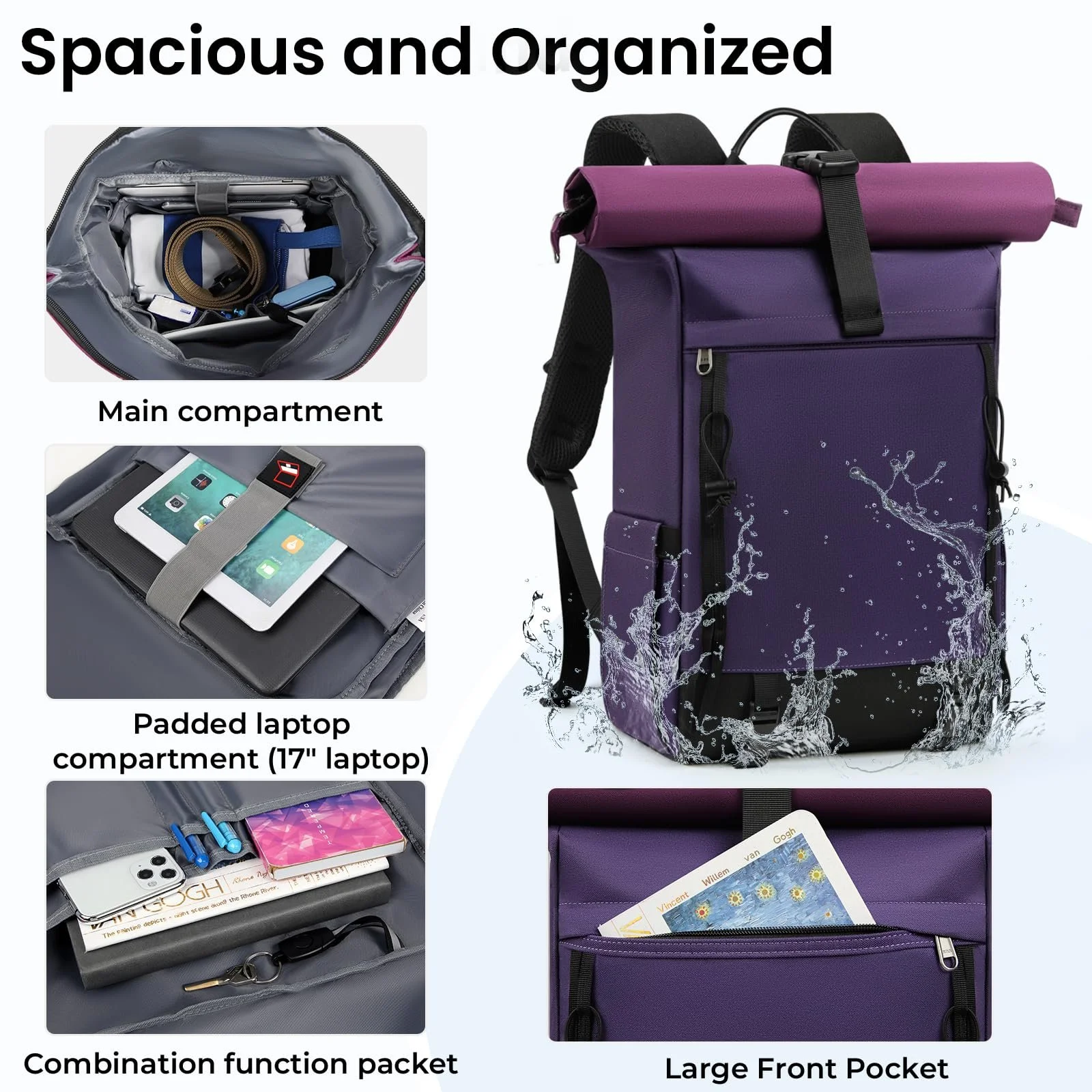 Рюкзак Rolltop Rainsmore 17 дюймів Purple, фото №3 Рюкзак Rolltop Rainsmore 17 дюймів Purple, фото №3