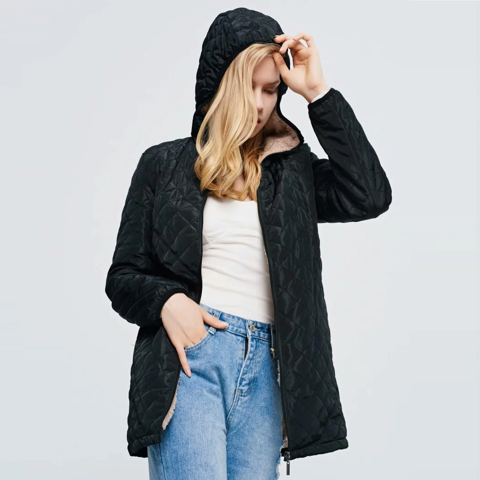 Жіноча куртка SRZYMJ з капюшоном на блискавці, фото №5 Жіноча куртка SRZYMJ з капюшоном на блискавці, фото №5