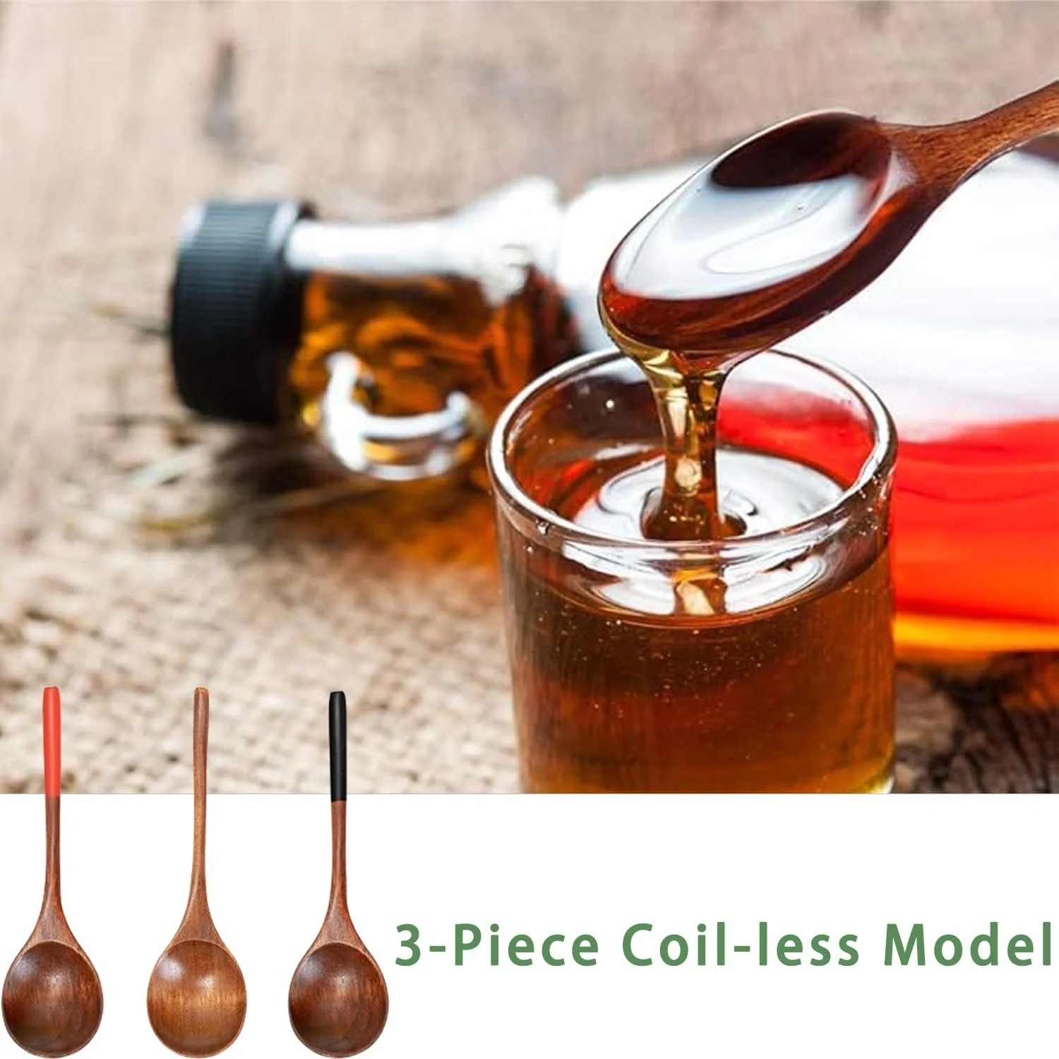 Набір з 3 азіатських японських дерев'яних ложок для супу, дерев'яна, фото №4