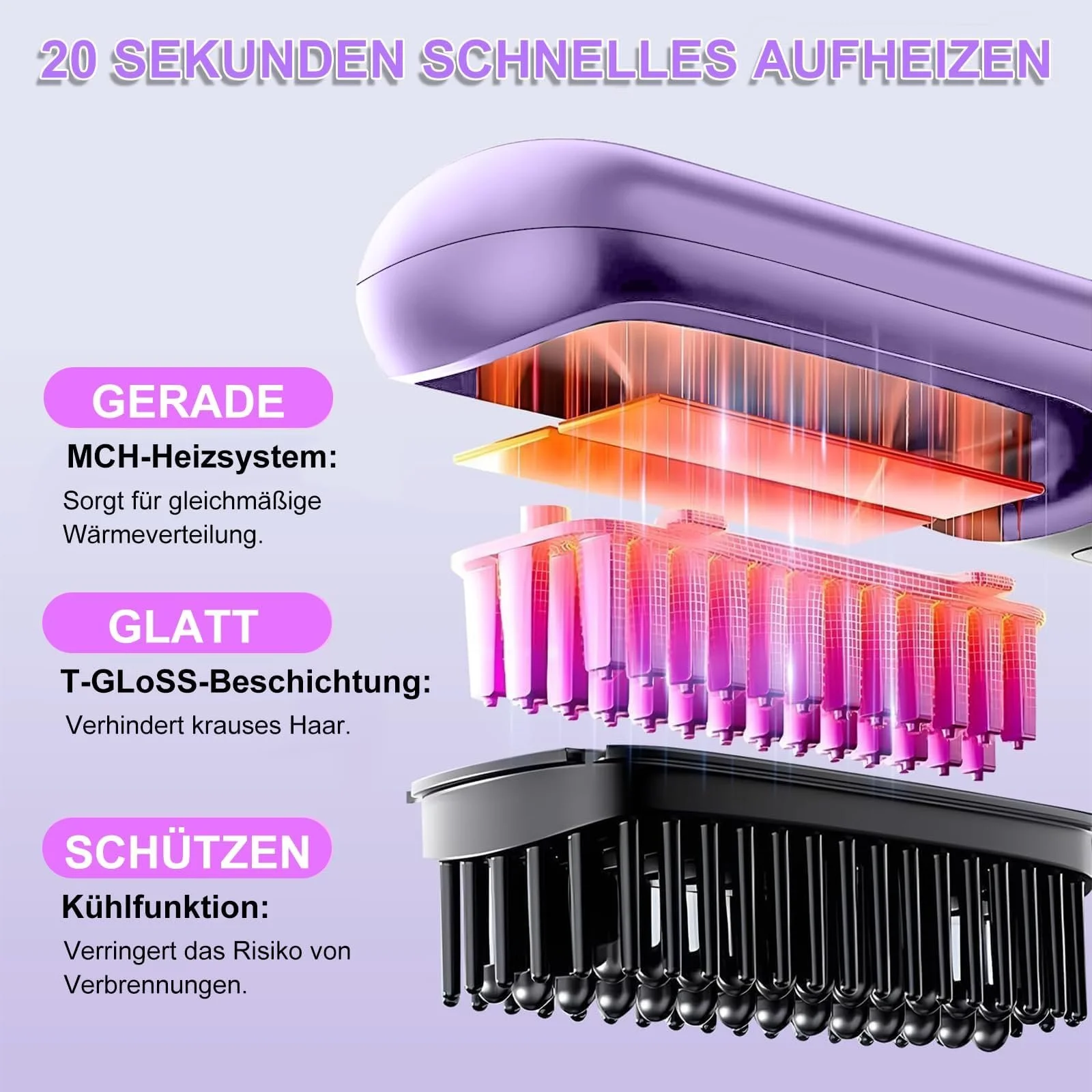 Щітка-випрямляч бездротова керамічна іонна 160°C - 200°C Purple, фото №6 Щітка-випрямляч бездротова керамічна іонна 160°C - 200°C Purple, фото №6