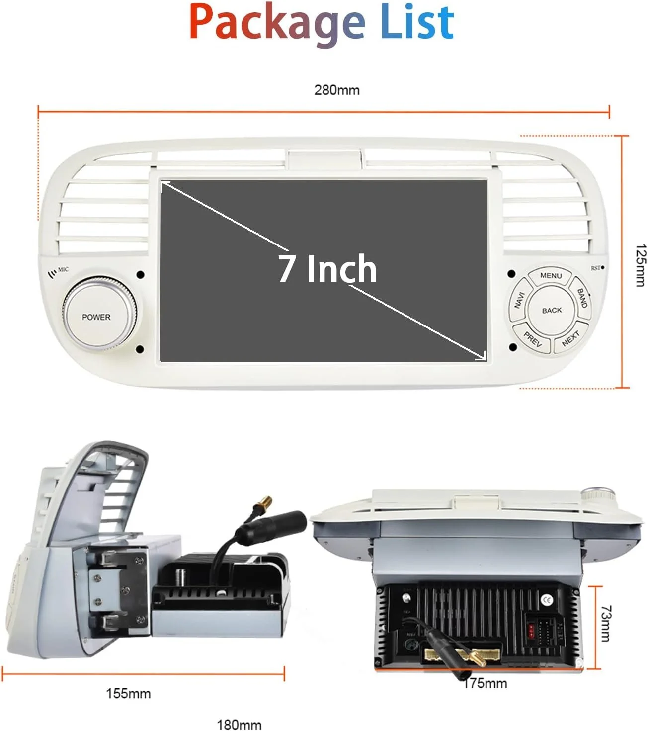 Штатная автомагнитола Podofo для Fiat 500 2007-2015 / 7" / Сенсорная / 2/32Гб / Android 13 / Bluetooth / WI-FI / GPS / USB, фото №6