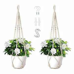 Подвесные корзины макраме Набор из 2 шт хлопковые 89 см с крючками Белый - Фото 1