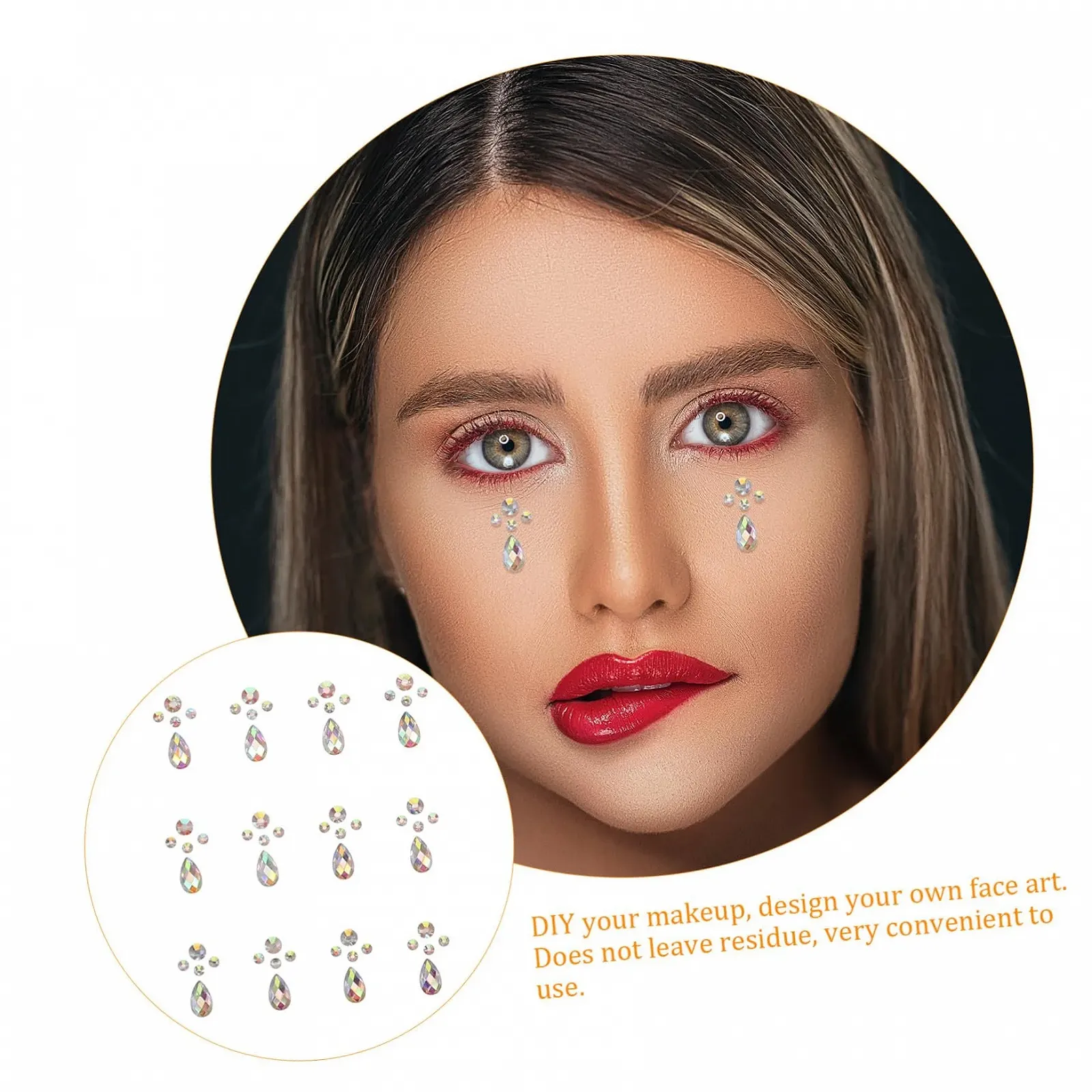 Наклейки Бриллианты для лица FOMIYES 6 листов, самоклеящиеся, хрустальные наклейки для рождественского декора, наклейки для ногтей, клей для лица, ювелирные изделия для лица, стразы для украшения, фото №6