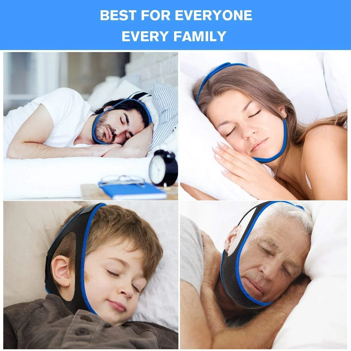 Ремешок против храпа на подбородок Adjustable Stop Snoring Solution для мужчин и женщин, дыхание, черный, фото №2