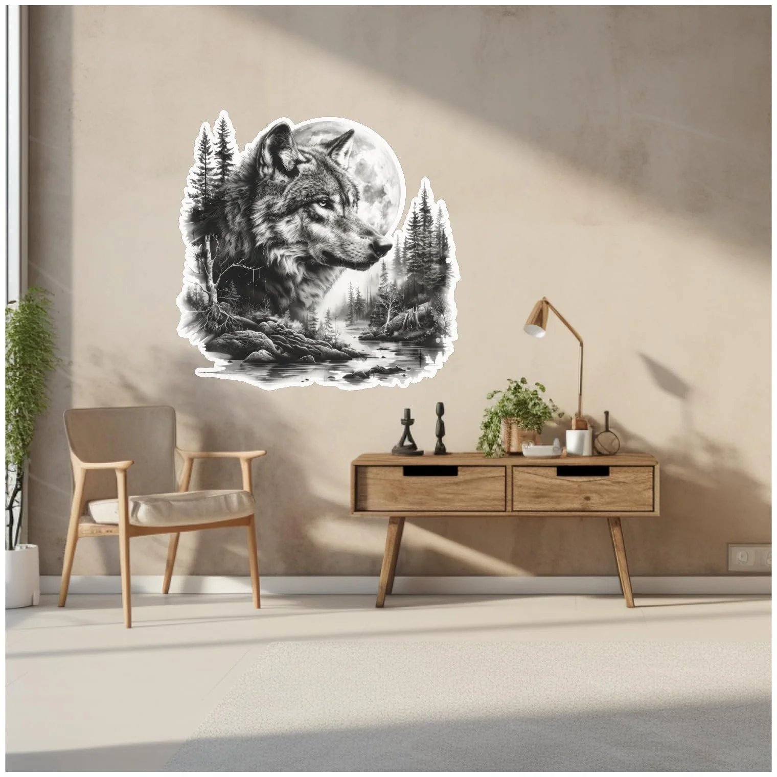 Наклейка на стену Samunshi Wolf in Forest 70 x 70 см, фото №4