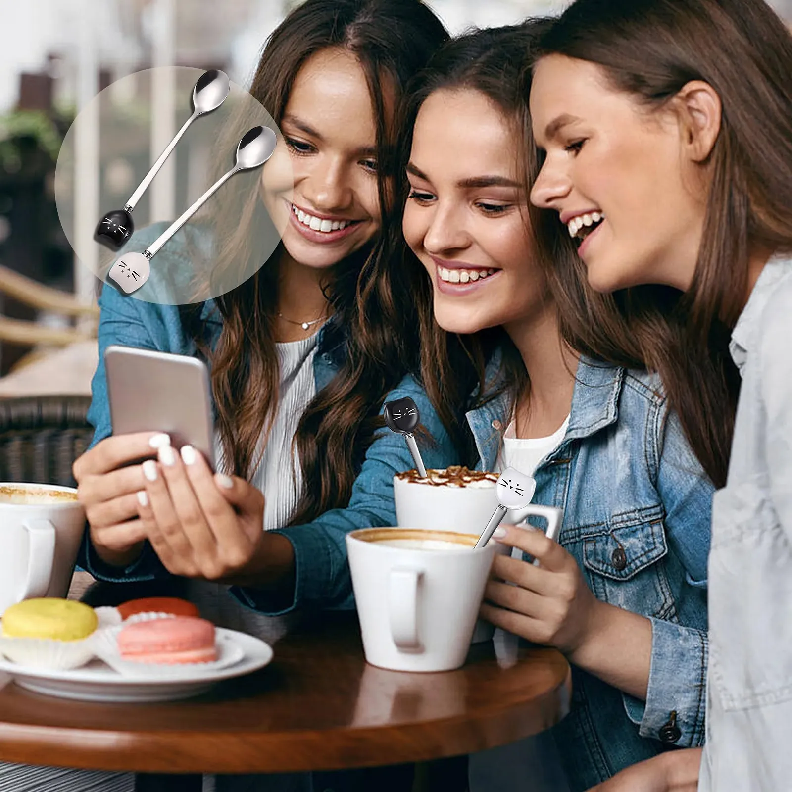 Набір з 8 милих кавових ложок з нержавіючої сталі у формі котячої голови, фото №3 Набір з 8 милих кавових ложок з нержавіючої сталі у формі котячої голови, фото №3