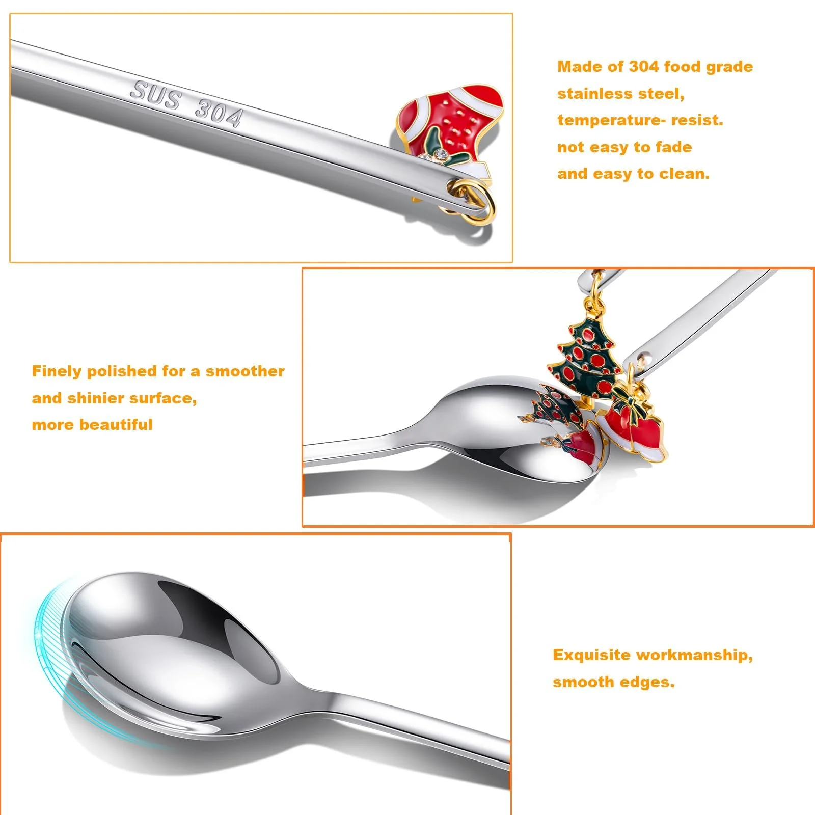 Ложка AXspeed Різдвяна, набір з 6 штук, з нержавіючої сталі, фото №3