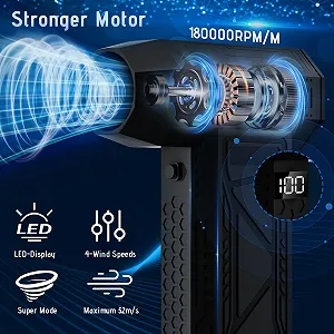 Электрический воздуходувка Zosudull 180,000 rpm LED-дисплей фонарик 10000 mAh 4 скорости synthetic.ua - Фото 1