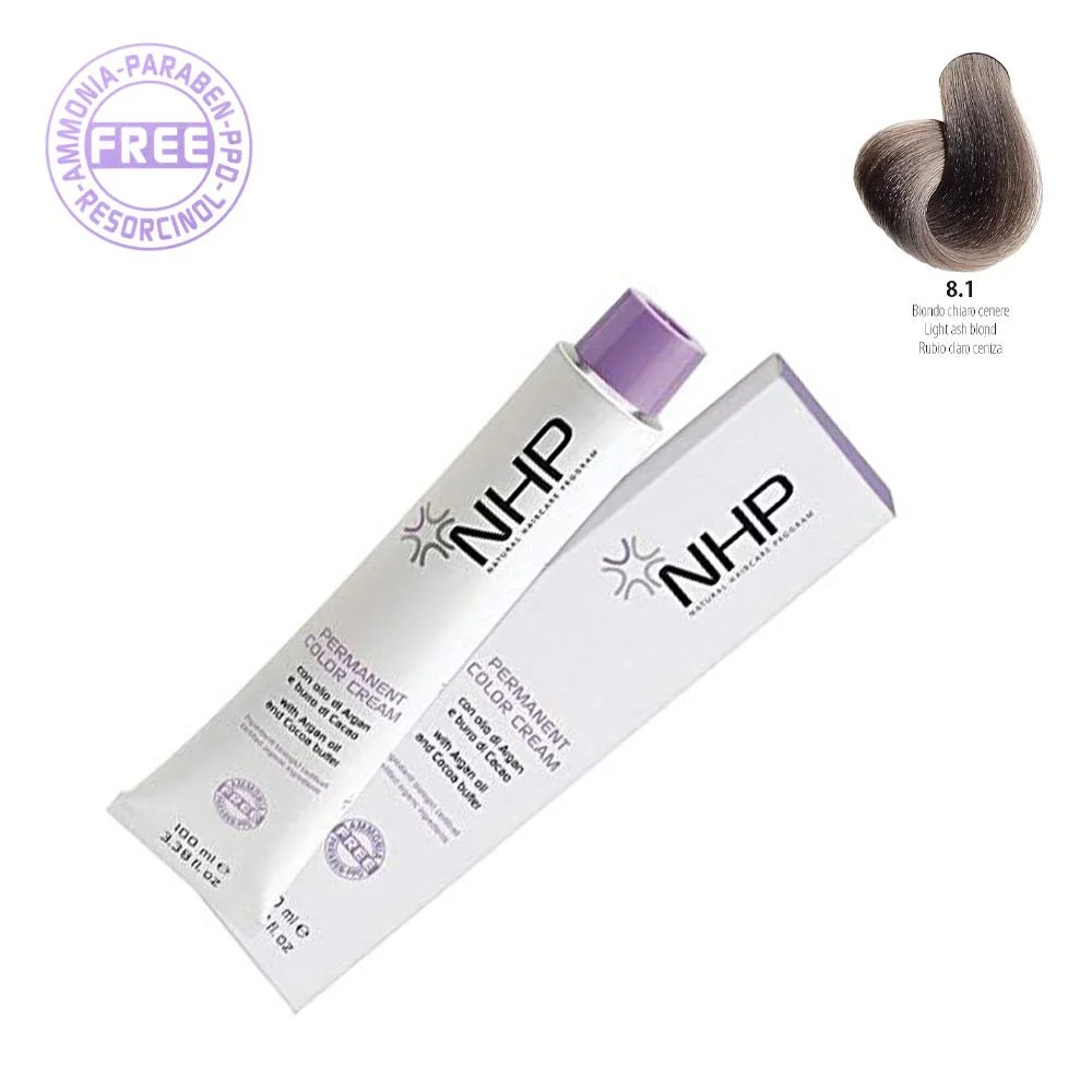 Стійка крем-фарба NHP 8.1 Світлий Попелястий Блонд з Аргановою Олією, Маслом Какао, Органічними Інгредієнтами 100 мл, фото №1