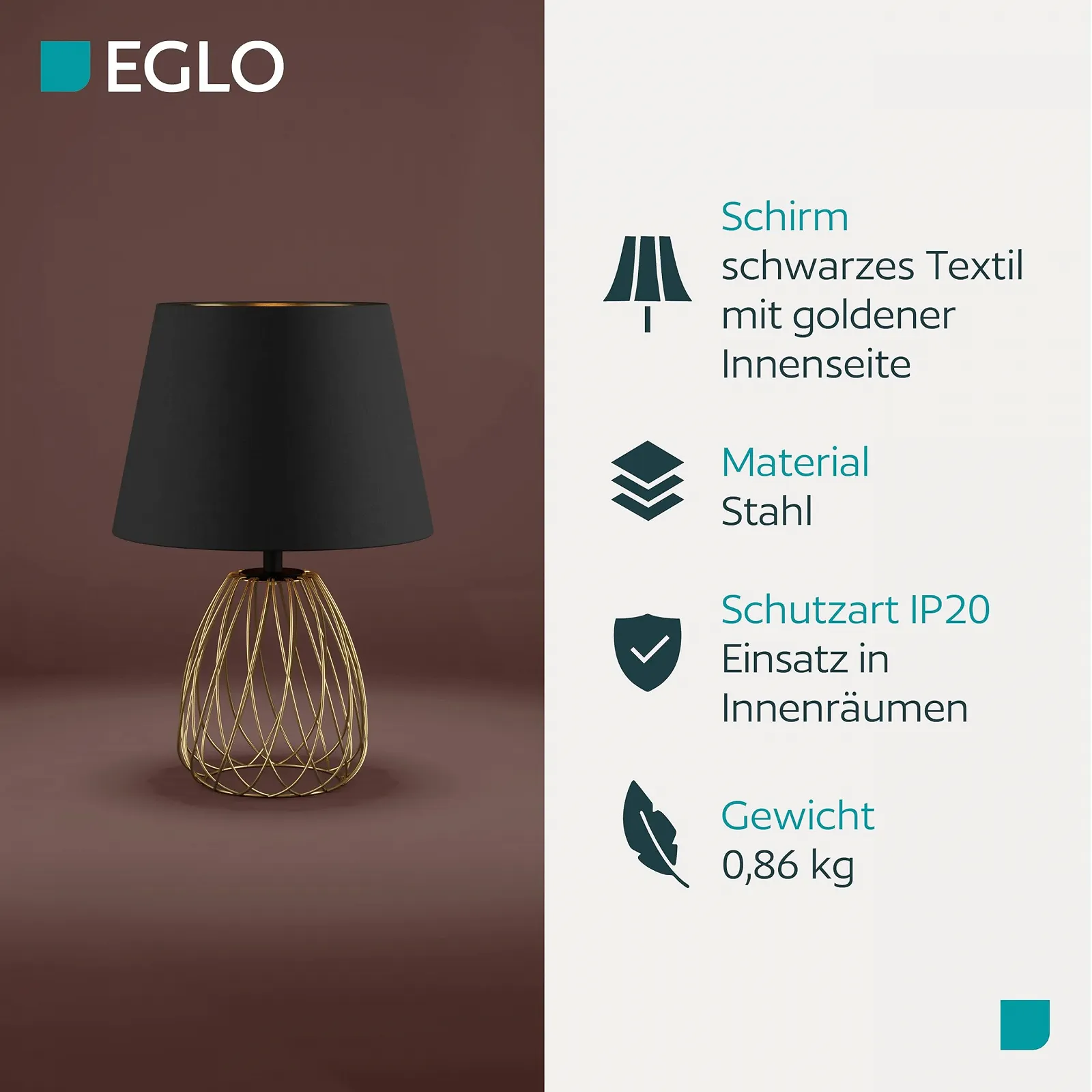 Настільна лампа EGLO JAZMINIA Vintage 45 см Black & Brass Metal Textile Shade E27, фото №3