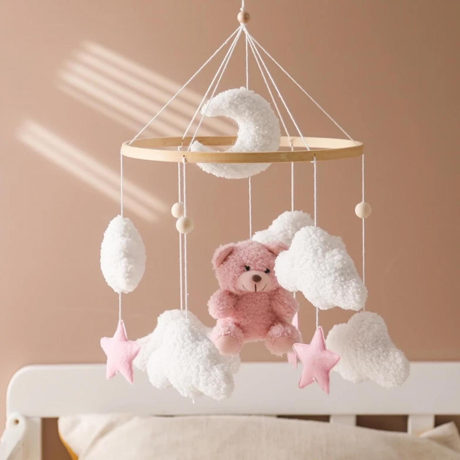 Мобиль Rainbow Nursery Decor Crib 17.7 x 9 дюймов Cute Bear Teddy Velvet для детских кроваток вращающийся на 360° для детской комнаты, фото №6