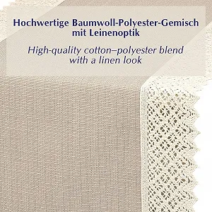 Ранер Linen Look Lace 40 x 80 см 230 г/м² Cotton Polyester Beige / Ecru Mottled ціна на synthetic.ua - Фото 1 Ранер Linen Look Lace 40 x 80 см 230 г/м² Cotton Polyester Beige / Ecru Mottled synthetic.ua - Фото 1