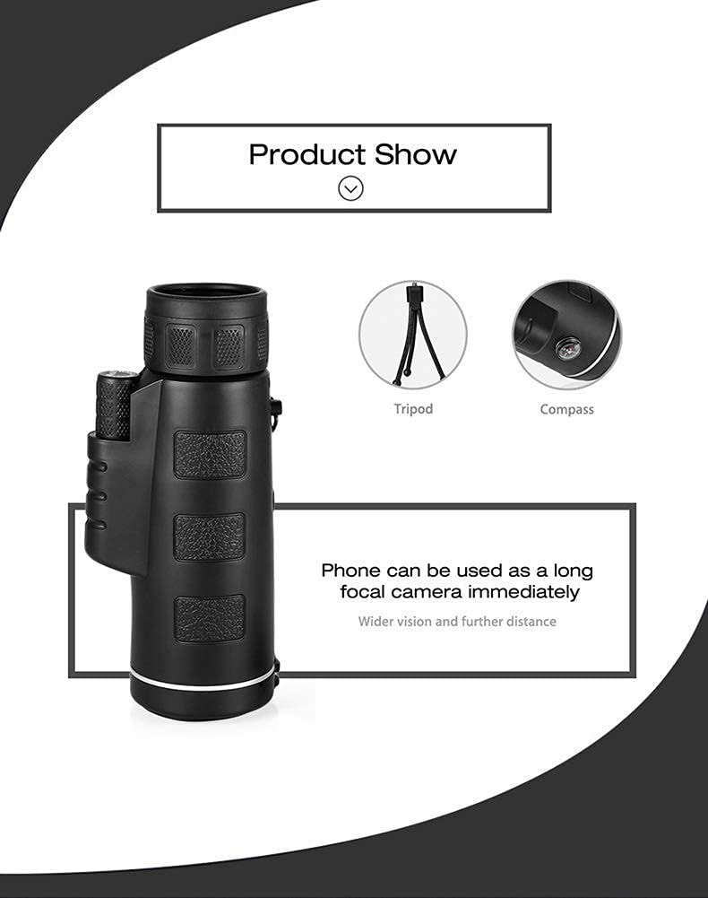 Монокуляр BAK4 HD Vision Prism 40X60 з компасом, тримачем для телефону, штативом для активного відпочинку, фото №5