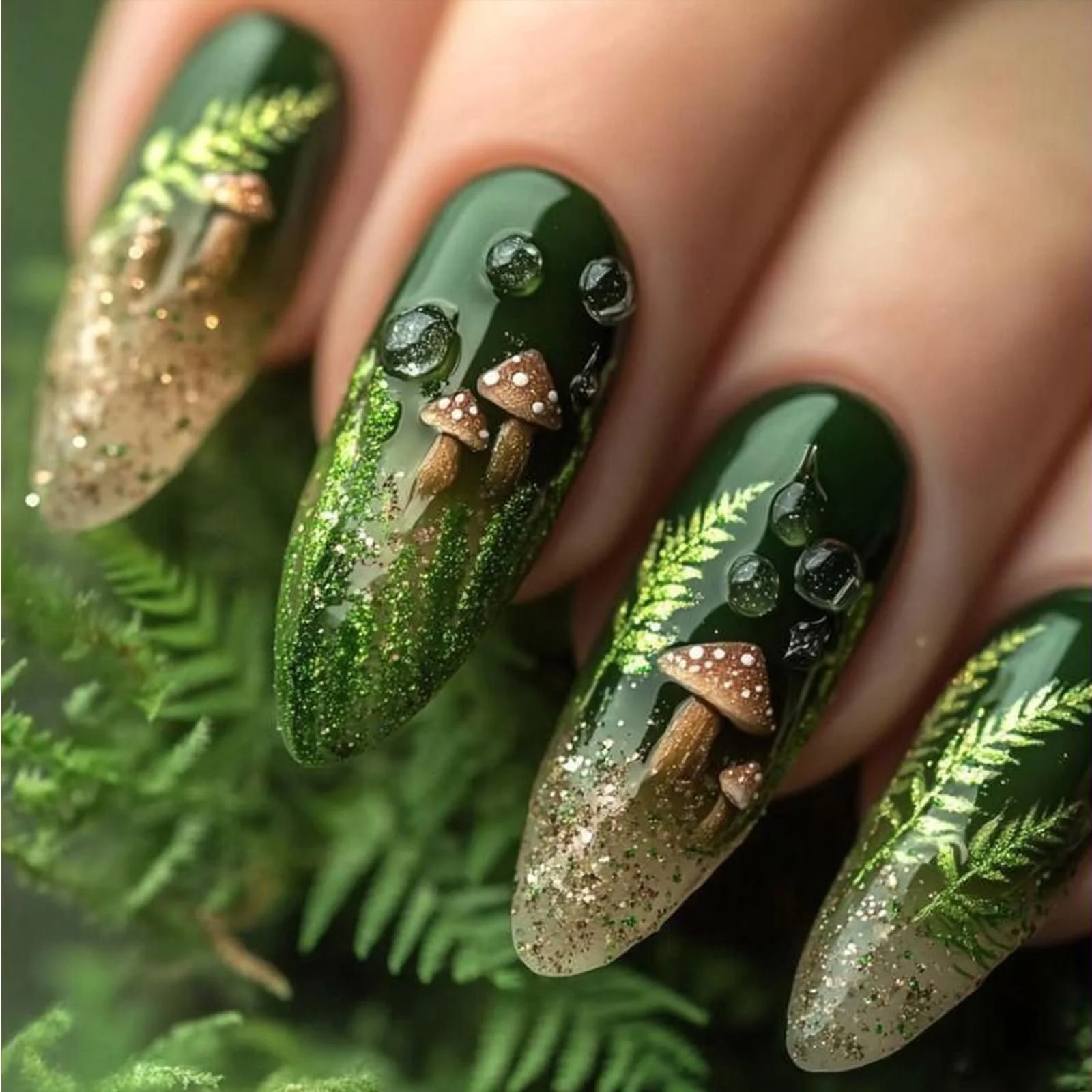 Накладные ногти FrostyFlair Press On Nails миндалевидные длинные зеленые с листьями 24 шт., фото №1 Накладные ногти FrostyFlair Press On Nails миндалевидные длинные зеленые с листьями 24 шт., фото №1