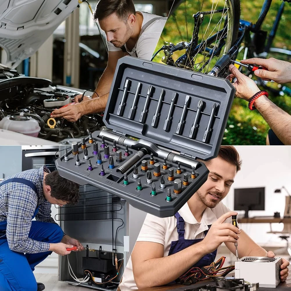 Набір магнітних викруток 42-в-1 з тріскачкою 40 біт Чорний, фото №7