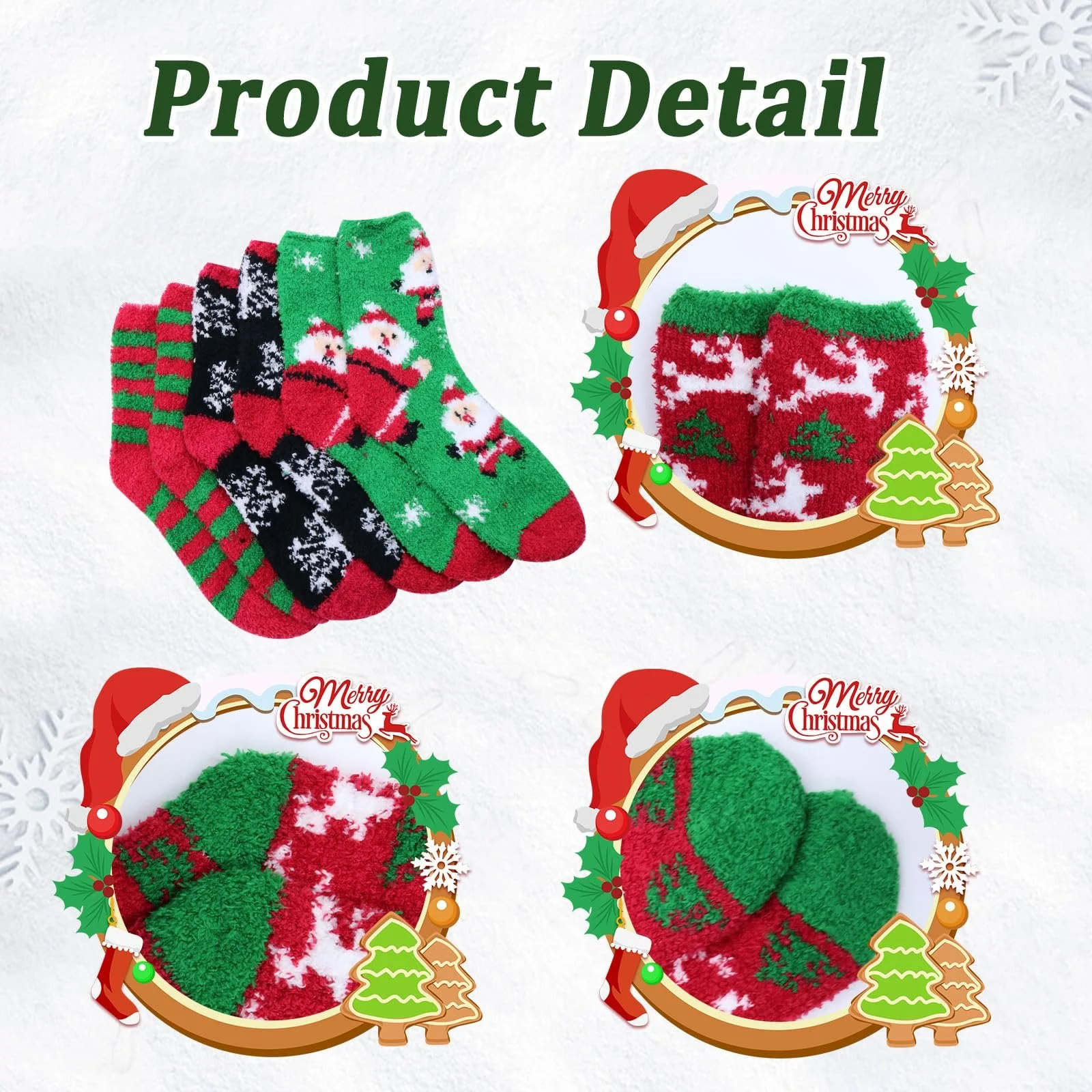 Рождественские носки Пушистые 6 пар Мягкие и удобные Рождественские чулки Теплый подарок для женщин и девочек, фото №3