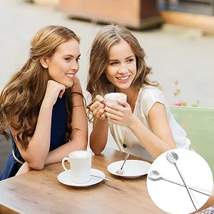 Ложка для размешивания, Ложка с длинной ручкой из нержавеющей стали серебряная золотая розовая в форме сердца для кофе чая молочных коктейлей десертов мороженого 4 шт с сумкой для столовых приборов 1 шт synthetic.ua - Фото 1