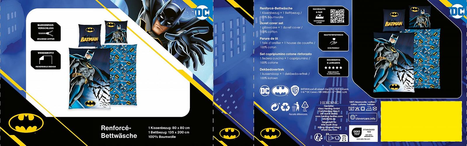 Постільна білизна Wild South Batman DC Comics 80 x 80 см + 135 x 200 см, 100% бавовна, ренфорс, з блискавкою, фото №4