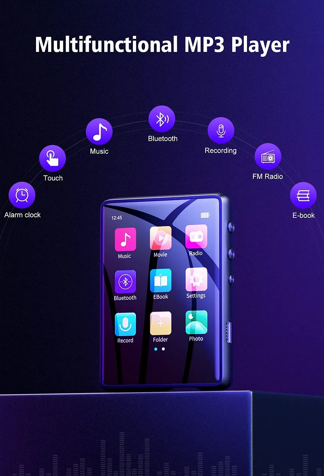 MP3-плеєр MECHEN 32GB Bluetooth 5.3, 2.4-дюймовий сенсорний екран, з лінійним записом, FM-радіо, динамік, підтримка до 128GB, фото №2