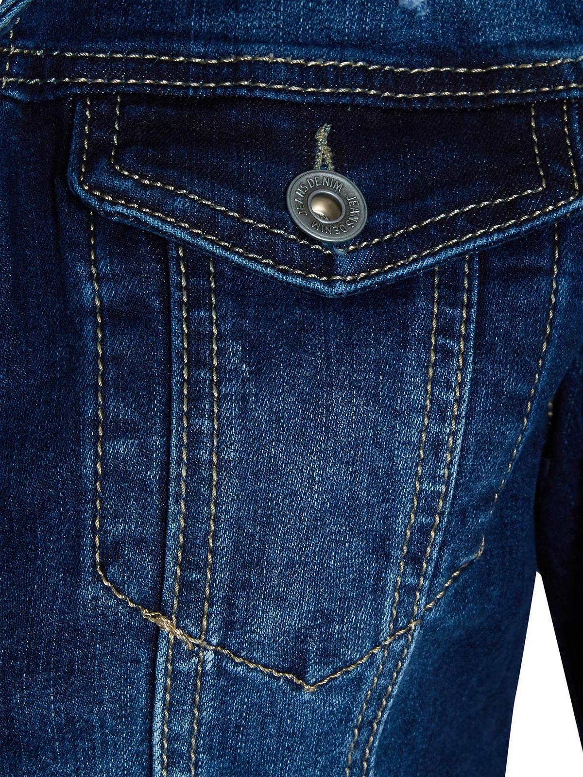 Джинсовая Куртка SS7 Женская Премиум Stonewashed Indigo с Небольшими Разрывами, фото №6