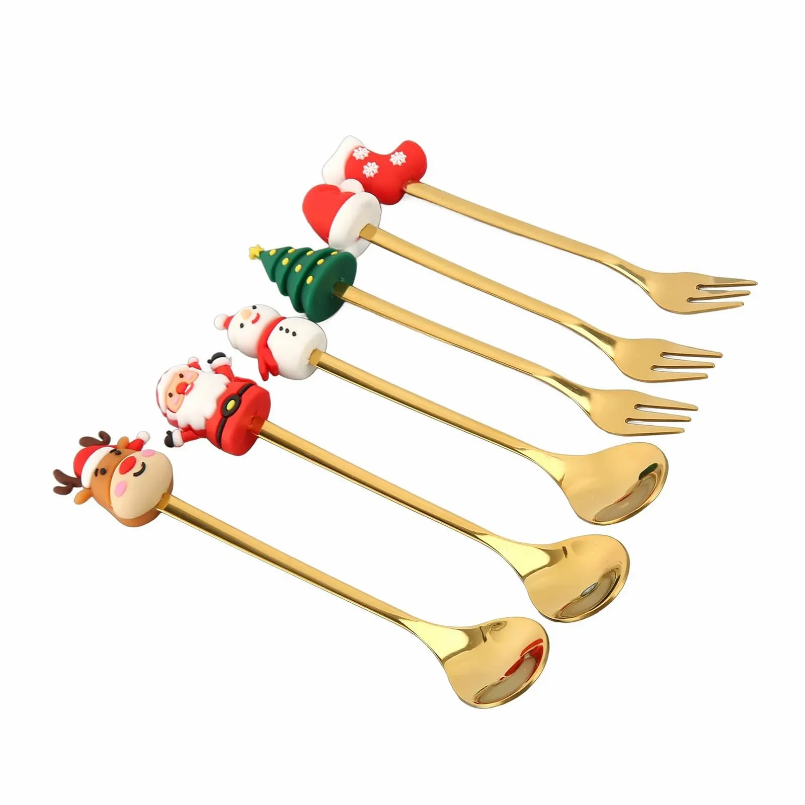 Дитячий Набір Столових Приборів У Різдвяному Дизайні, Нержавіюча Сталь-Силікон з Довгою Ручкою, фото №8