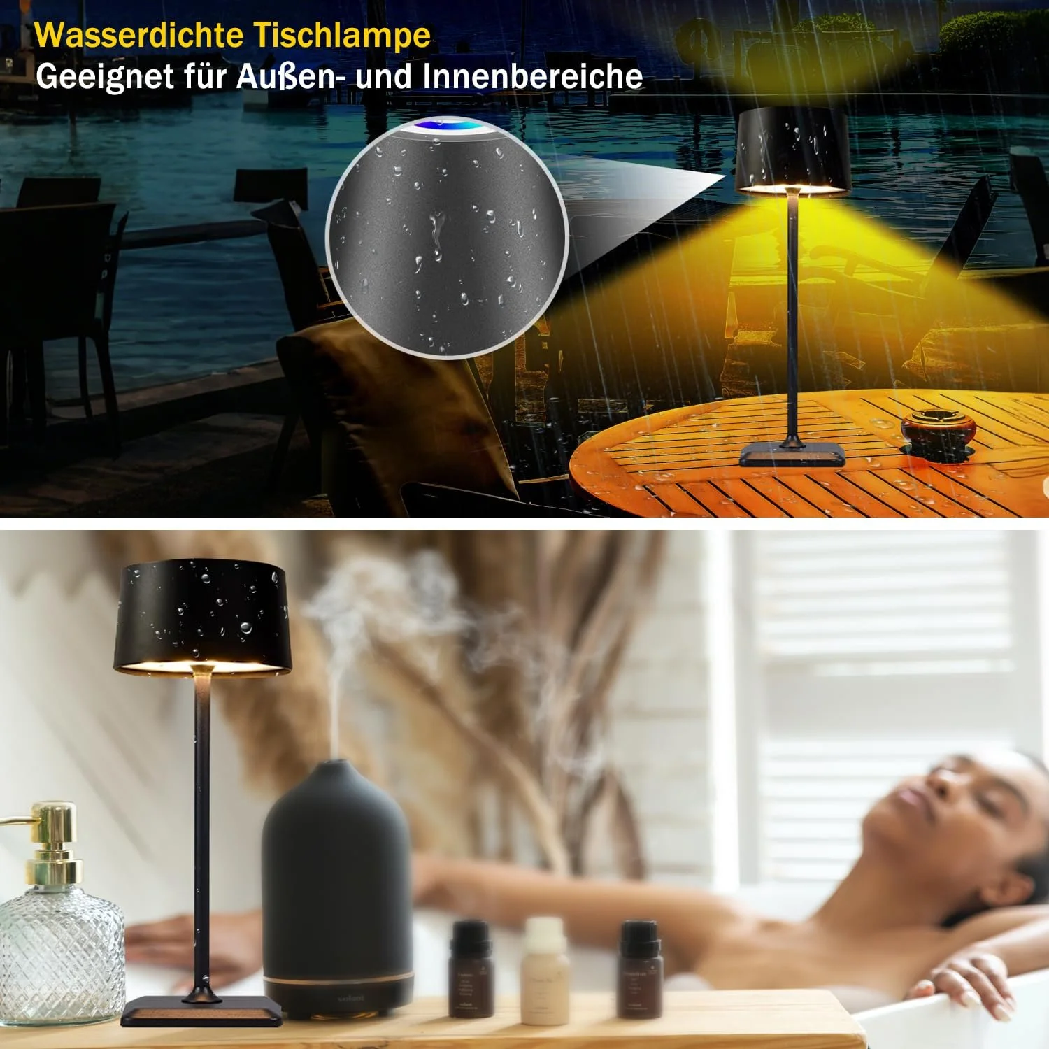 Настільна лампа LED Акумуляторна Бездротова RGB Сенсорна Метал IP54 Чорна, фото №4