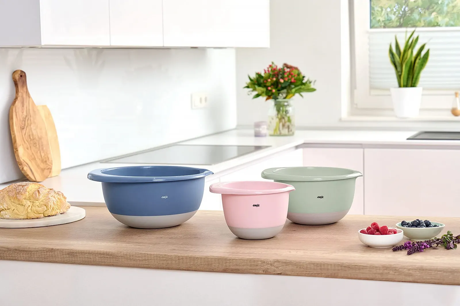 Набор мисок Emsa Prep&Bake K324S334 3 шт 1.4 + 2.8 + 4.7 L пластиковые Pink/Green/Blue, фото №7