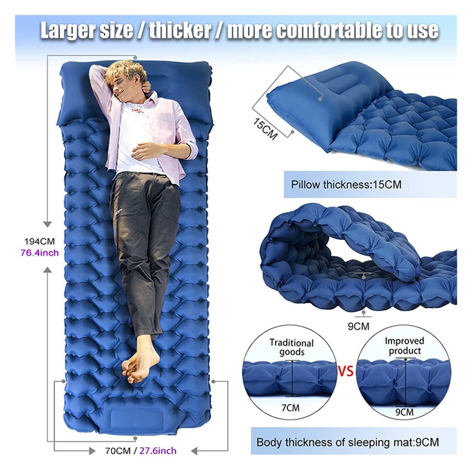 Коврик GaRcan Outdoor Tent Camping Inflatable Mattress Подушка Складная Кровать Сверхлегкая Воздушная Подушка Двойной Зеленый, фото №5