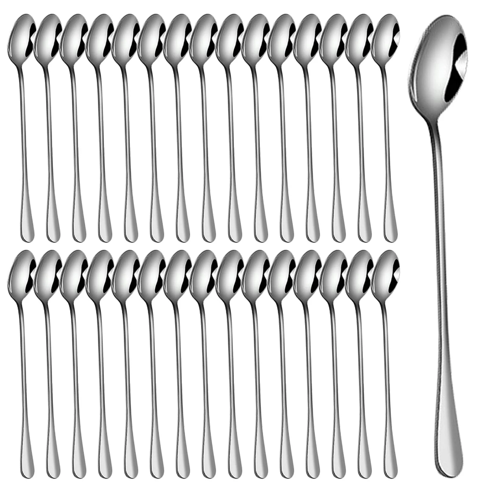 Ложка для латте макиато Набор, 30 шт Ложка для кофе, Длинная ложка для мороженого, Чайная ложка, 195 см длиной, Ложка для смешивания из нержавеющей стали, Идеально подходит для кофе со льдом, чая со льдом, мороженого Санде, Молочных коктейлей и десертов, фото №1