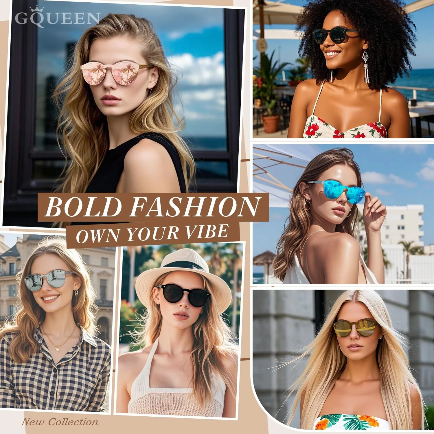 Солнцезащитные очки круглые большие зеркальные GQUEEN UV400, фото №2