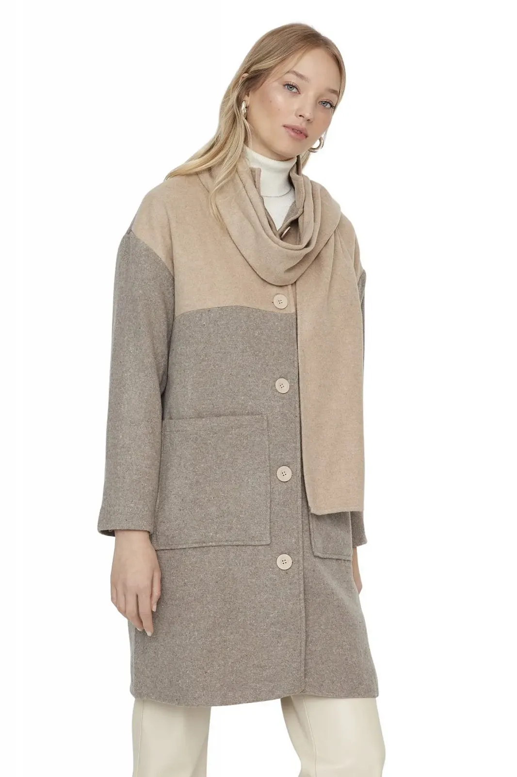 Парка TRENDYOL женская, из ткани добби, колор-блок, стандартного кроя, фото №1