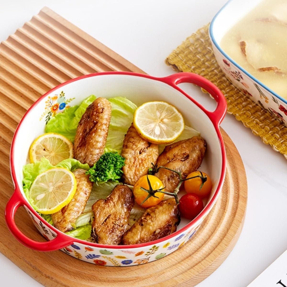 Гусятниця для запікання Керамічна з вушками в пасторальному стилі велика порцелянова для мікрохвильової печі, фото №5 Гусятниця для запікання Керамічна з вушками в пасторальному стилі велика порцелянова для мікрохвильової печі, фото №5