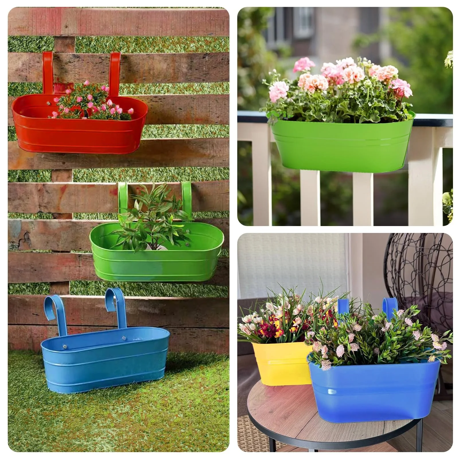 Подвесные цветочные горшки KINGLAKE Набор 4 шт 27 см металлические Разноцветные, фото №7