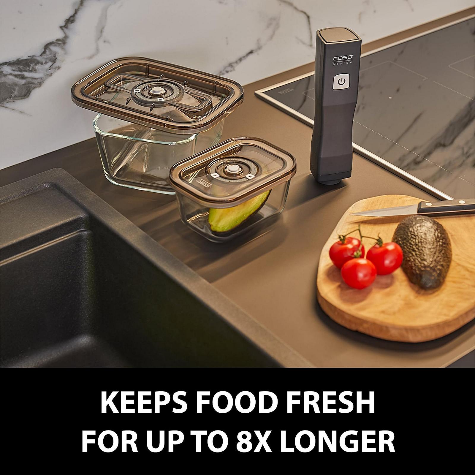 Вакуумний пакувальник Caso OneTouch Eco Set ручний з 3 скляними вакуумними контейнерами та VacuBoxx Eco-Duo S, 2 контейнери по 500 мл, фото №3