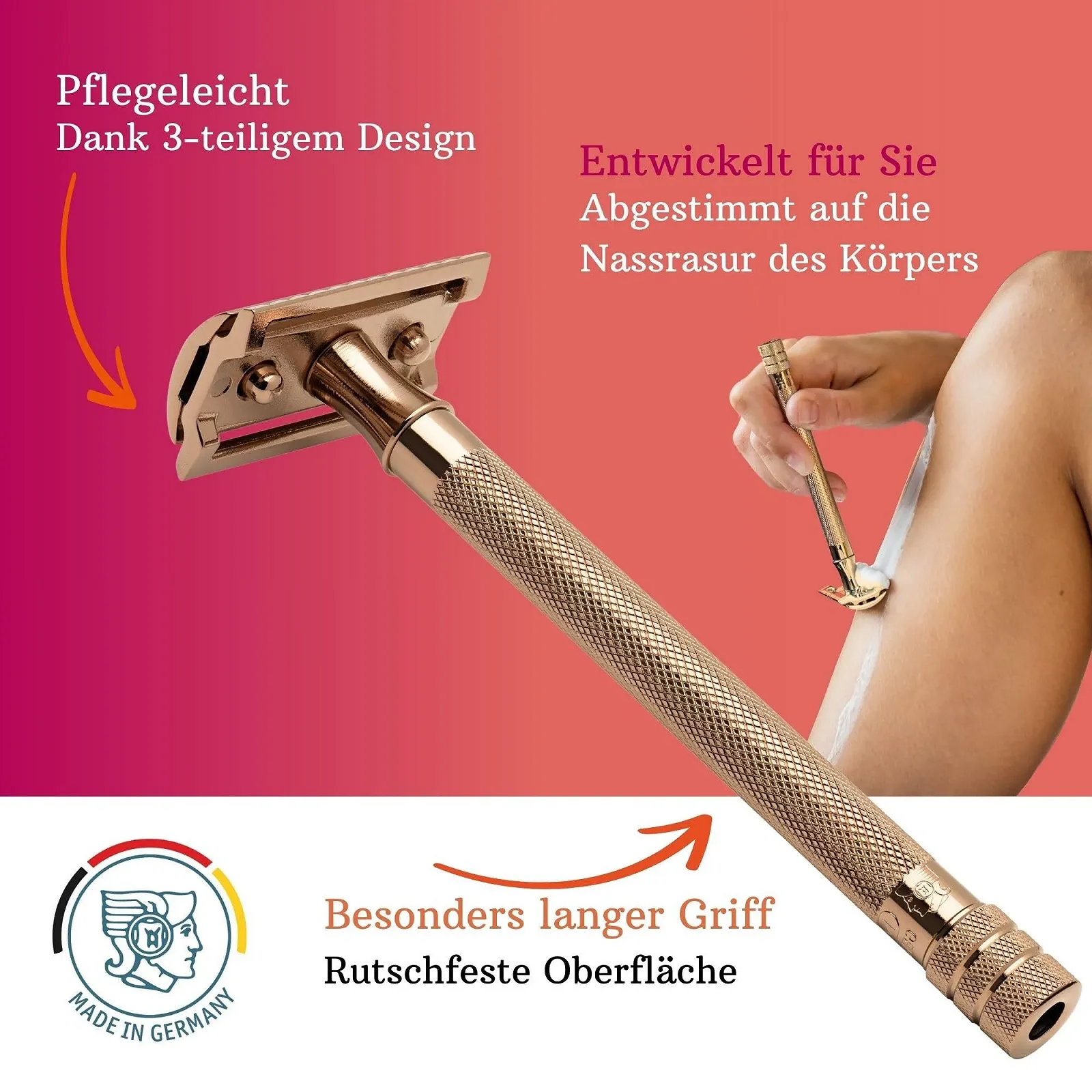 Т-образная бритва MERKUR 24G с 10 лезвиями Rose Gold, фото №2 Т-образная бритва MERKUR 24G с 10 лезвиями Rose Gold, фото №2
